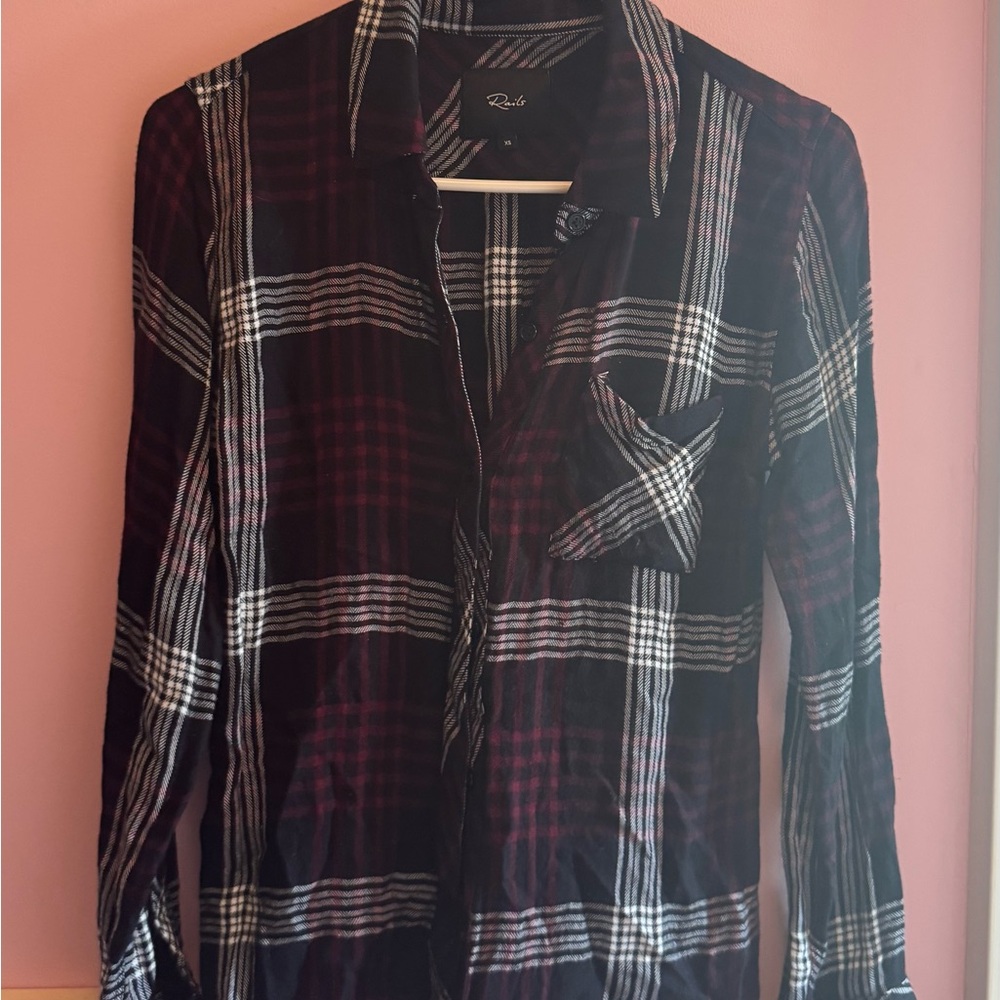 Rails Plaid Button-Down Shirt in Burgundy and Black with White Accent